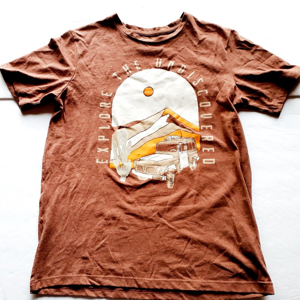 Falls Creek Boys T-Shirt Outdoors Explore Jeep Brown Short Sleeve XL 14-16